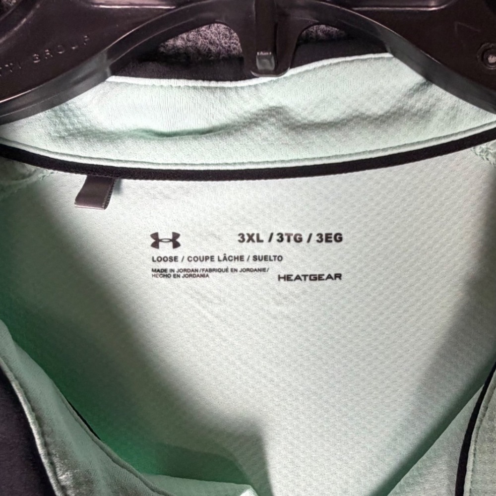 Under Armour HeatGear Mens 3XL Polo Shirt Mint Green Striped Golf Top Loose Fit - Picture 4 of 8